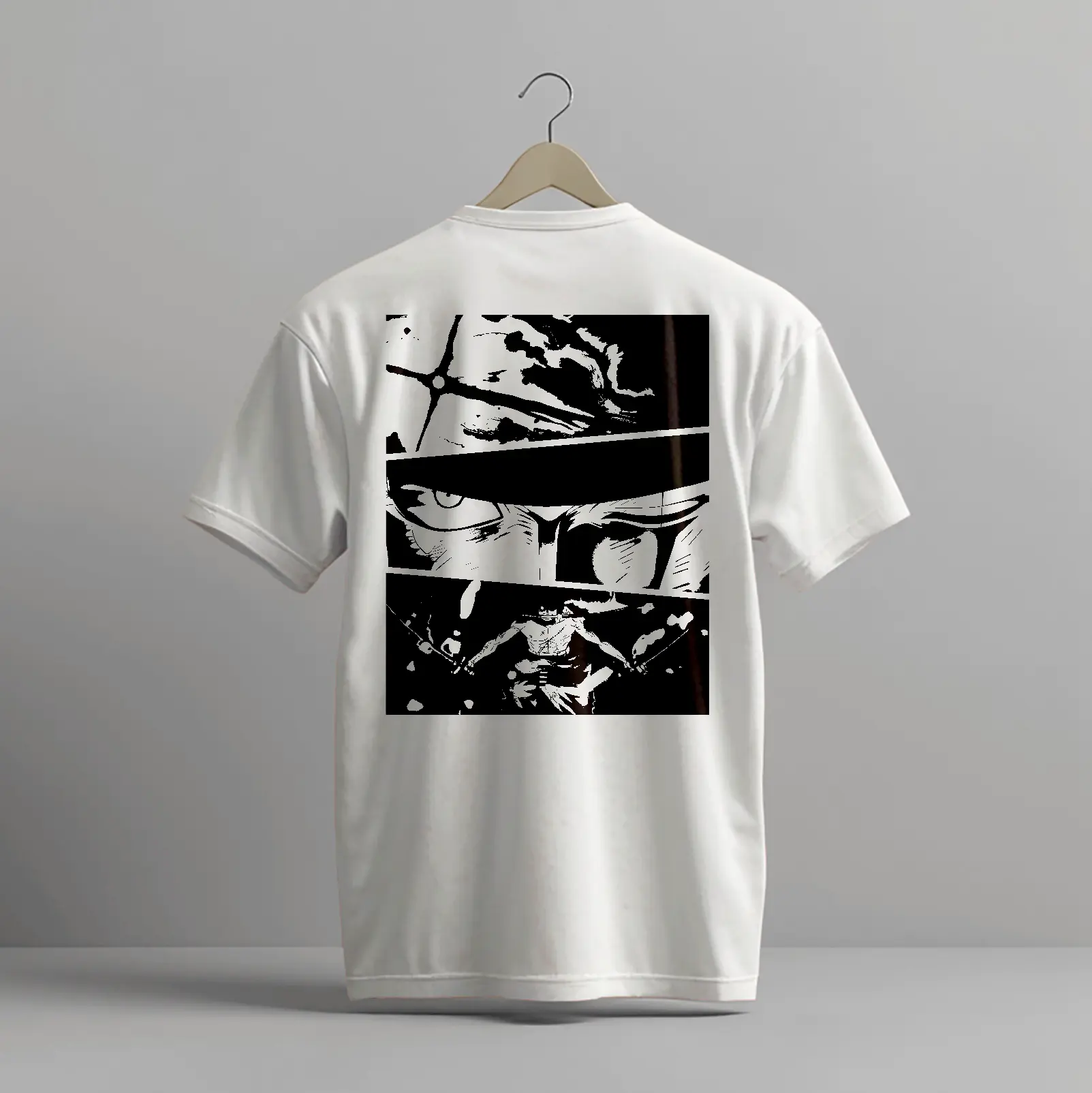 Back of tshirt inspired by the King vs Zoro fight in Wano